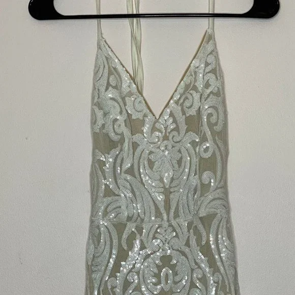 Windsor Meg Formal Sequin Halter Dress White Sz M - Picture 5 of 15